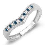 0.15 Carat (ctw) 10K White Gold Round Real Blue & White Diamond Wedding Stackable Band Anniversary Guard Chevron Ring