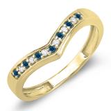 0.15 Carat (ctw) 10K Yellow Gold Round Real Blue & White Diamond Wedding Stackable Band Anniversary Guard Chevron Ring