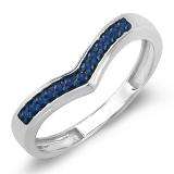 0.15 Carat (ctw) 14K White Gold Round Real Blue Sapphire Wedding Stackable Band Anniversary Guard Chevron Ring