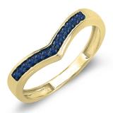 0.15 Carat (ctw) 14K Yellow Gold Round Real Blue Sapphire Wedding Stackable Band Anniversary Guard Chevron Ring
