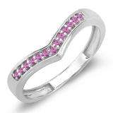 0.15 Carat (ctw) 14K White Gold Round Real Pink Sapphire Wedding Stackable Band Anniversary Guard Chevron Ring