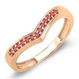 0.15 Carat (ctw) 14K Rose Gold Round Real Ruby Wedding Stackable Band Anniversary Guard Chevron Ring