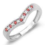 0.15 Carat (ctw) 14K White Gold Round Real Ruby & White Diamond Wedding Stackable Band Anniversary Guard Chevron Ring