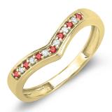 0.15 Carat (ctw) 14K Yellow Gold Round Real Ruby & White Diamond Wedding Stackable Band Anniversary Guard Chevron Ring