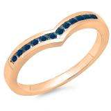 0.25 Carat (ctw) 14K Rose Gold Round Blue Diamond Ladies Anniversary Wedding Stackable Band Guard Chevron Ring 1/4 CT