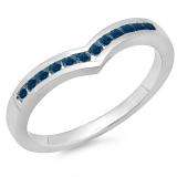 0.25 Carat (ctw) 14K White Gold Round Blue Diamond Ladies Anniversary Wedding Stackable Band Guard Chevron Ring 1/4 CT