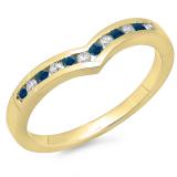 0.25 Carat (ctw) 14K Yellow Gold Round Blue & White Diamond Ladies Anniversary Wedding Stackable Band Guard Chevron Ring 1/4 CT