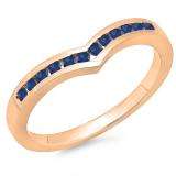 0.25 Carat (ctw) 18K Rose Gold Round Blue Sapphire Ladies Anniversary Wedding Stackable Band Guard Chevron Ring 1/4 CT