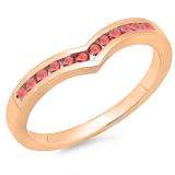 0.25 Carat (ctw) 18K Rose Gold Round Ruby Ladies Anniversary Wedding Stackable Band Guard Chevron Ring 1/4 CT