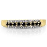 0.40 Carat (ctw) 14K Yellow Gold Round Black & White Diamond Ladies Anniversary Wedding Band Stackable Ring