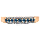 0.40 Carat (ctw) 10K Rose Gold Round Blue & White Diamond Ladies Anniversary Wedding Band Stackable Ring