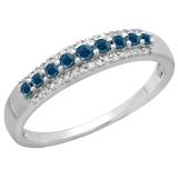0.40 Carat (ctw) 10K White Gold Round Blue & White Diamond Ladies Anniversary Wedding Band Stackable Ring