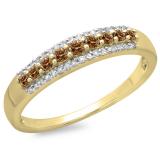 0.40 Carat (ctw) 18K Yellow Gold Round Champagne & White Diamond Ladies Anniversary Wedding Band Stackable Ring