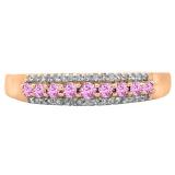 0.40 Carat (ctw) 10K Rose Gold Round Pink Sapphire & White Diamond Ladies Anniversary Wedding Band Stackable Ring