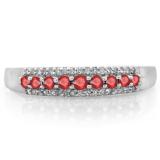 0.40 Carat (ctw) 10K White Gold Round Ruby & White Diamond Ladies Anniversary Wedding Band Stackable Ring