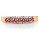 0.40 Carat (ctw) 14K Rose Gold Round Ruby & White Diamond Ladies Anniversary Wedding Band Stackable Ring