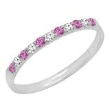 0.20 Carat (ctw) 14k White Gold Round Pink Sapphire & White Diamond Ladies Anniversary Wedding Ring Stackable Band 1/5 CT