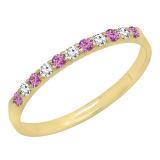 0.20 Carat (ctw) 14k Yellow Gold Round Pink Sapphire & White Diamond Ladies Anniversary Wedding Ring Stackable Band 1/5 CT