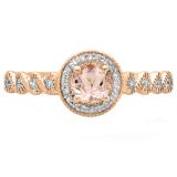 0.55 Carat (ctw) 14K Rose Gold Round Cut Morganite & White Diamond Ladies Bridal Vintage & Antique Millgrain Halo Style Engagement Ring 1/2 CT