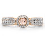 0.80 Carat (ctw) 10K Rose Gold Round Cut Morganite & White Diamond Ladies Bridal Vintage Halo Style Engagement Ring 3/4 CT