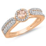 0.80 Carat (ctw) 18K Rose Gold Round Cut Morganite & White Diamond Ladies Bridal Vintage Halo Style Engagement Ring 3/4 CT