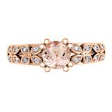 0.60 Carat (ctw) 18K Rose Gold Round Cut Morganite & White Diamond Ladies Bridal Vintage Style Engagement Ring