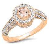 1.00 Carat (ctw) 14K Rose Gold Round Morganite & White Diamond Ladies Bridal Vintage Halo Style Engagement Ring 1 CT
