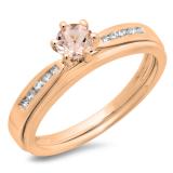 0.50 Carat (ctw) 10K Rose Gold Round Cut Morganite & White Diamond Ladies Bridal Engagement Ring With Matching Band Set 1/2 CT
