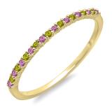 0.15 Carat (ctw) 10K Yellow Gold Round Pink Sapphire & Peridot Ladies Anniversary Wedding Band Stackable Ring