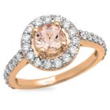 1.00 Carat (ctw) 18K Rose Gold Round Morganite & White Diamond Ladies Halo Style Bridal Engagement Ring 1 CT