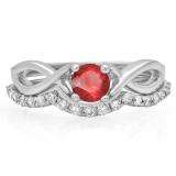 0.80 Carat (ctw) 10K White Gold Round Ruby & White Diamond Ladies Bridal Split Shank Swirl Engagement Ring Matching Band Set 3/4 CT