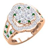 2.00 Carat (ctw) 18K Rose Gold Round Cut Emerald & White Diamond Ladies Cluster Flower Engagement Ring 2 CT