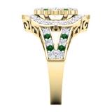 2.00 Carat (ctw) 18K Yellow Gold Round Cut Emerald & White Diamond Ladies Cluster Flower Engagement Ring 2 CT