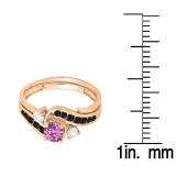 0.90 Carat (ctw) 10K Rose Gold Round Pink Sapphire Black & White Diamond Ladies Swirl Bridal Engagement Ring Matching Band Set