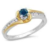 0.40 Carat (ctw) 14K Two Tone Gold Round Cut Blue & White Diamond Ladies Twisted Bridal Engagement Ring