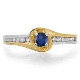 0.40 Carat (ctw) 10K Two Tone Gold Round Cut Blue Sapphire & White Diamond Ladies Twisted Bridal Engagement Ring