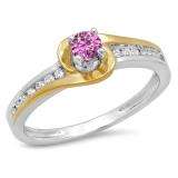 0.40 Carat (ctw) 14K Two Tone Gold Round Cut Pink Sapphire & White Diamond Ladies Twisted Bridal Engagement Ring