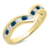 0.60 Carat (ctw) 10K Yellow Gold Round Blue & White Diamond Wedding Stackable Band Anniversary Guard Chevron Ring