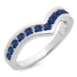 0.60 Carat (ctw) 18K White Gold Round Blue Sapphire Wedding Stackable Band Anniversary Guard Chevron Ring
