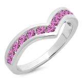0.60 Carat (ctw) 18K White Gold Round Pink Sapphire Wedding Stackable Band Anniversary Guard Chevron Ring