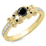 0.50 Carat (ctw) 10K Yellow Gold Round Black & White Diamond Ladies Bridal Unique Vintage Style Engagement Ring 1/2 CT