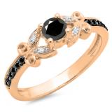 0.50 Carat (ctw) 10K Rose Gold Round Black & White Diamond Ladies Bridal Unique Vintage Style Engagement Ring 1/2 CT