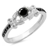 0.50 Carat (ctw) 18K White Gold Round Black & White Diamond Ladies Bridal Unique Vintage Style Engagement Ring 1/2 CT