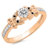 0.50 Carat (ctw) 18K Rose Gold Round Black & White Diamond Ladies Bridal Unique Vintage Style Engagement Ring 1/2 CT