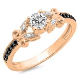 0.50 Carat (ctw) 10K Rose Gold Round Black & White Diamond Ladies Bridal Unique Vintage Style Engagement Ring 1/2 CT