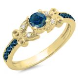 0.50 Carat (ctw) 14K Yellow Gold Round Blue & White Diamond Ladies Bridal Unique Vintage Style Engagement Ring 1/2 CT