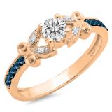 0.50 Carat (ctw) 18K Rose Gold Round Blue & White Diamond Ladies Bridal Unique Vintage Style Engagement Ring 1/2 CT
