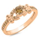 0.50 Carat (ctw) 14K Rose Gold Round Champagne Diamond Ladies Bridal Unique Vintage Style Engagement Ring 1/2 CT