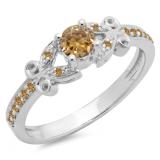 0.50 Carat (ctw) 14K White Gold Round Champagne Diamond Ladies Bridal Unique Vintage Style Engagement Ring 1/2 CT