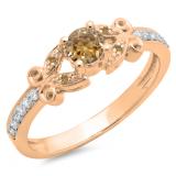 0.50 Carat (ctw) 18K Rose Gold Round Champagne & White Diamond Ladies Bridal Unique Vintage Style Engagement Ring 1/2 CT